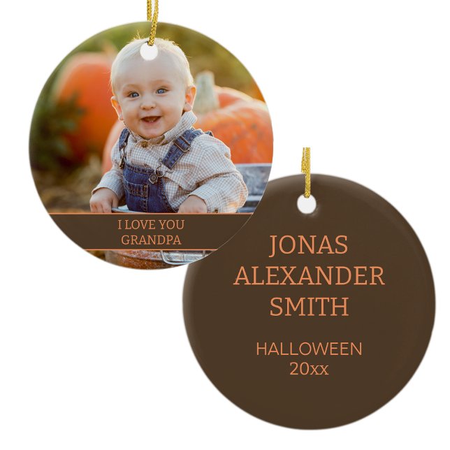 Grandchild Grandfather Halloween Photo  Ceramic Ornament (Halloween ornament)