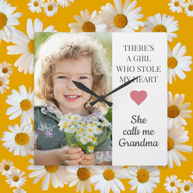 Grandchild Grandma Photo Girl Who Stole My Heart  Square Wall Clock (Creator Uploaded)