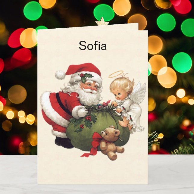 Grandchild Name Santa Claus Christmas Personalise  Holiday Card (Creator Uploaded)