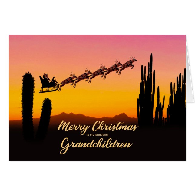 Grandchildren Christmas Santa Over Desert (Front Horizontal)