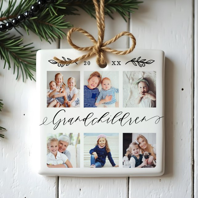 Grandchildren Gift for Grandparents Photo Collage Ceramic Ornament (Grandchildren Gift for Grandparents Photo Collage Ceramic Ornament)