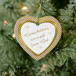 Grandchildren Gift Gold Heart Keepsake Ceramic Ornament