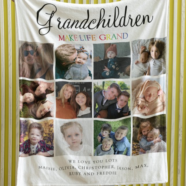 Grandchildren Make Life Grand | Photo Collage Fleece Blanket (Creator Uploaded)