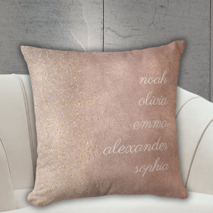 Grandchildren Names Minimal Pink Gold Glitter Cushion