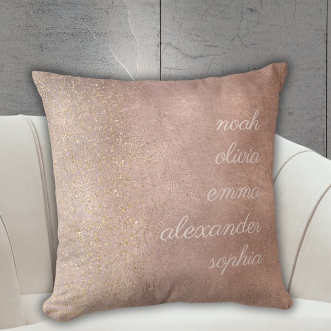 Grandchildren Names Minimal Pink Gold Glitter Cushion (Creator Uploaded)