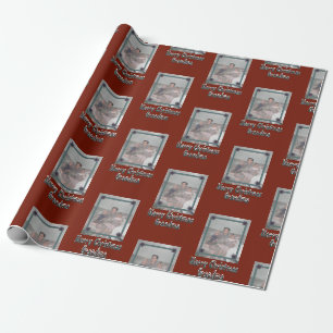 Grandchildren Photo Merry Christmas Grandma Red Wrapping Paper
