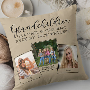 Grandchildren Poem 3 Photo Collage Beige Cushion