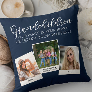 Grandchildren Poem 3 Photo Collage Navy Blue Cushion