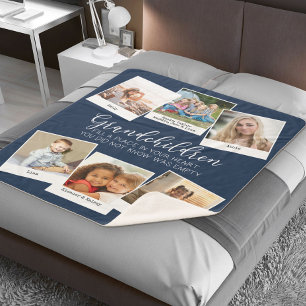 Grandchildren Quote 6 Photo Collage Navy Blue Sherpa Blanket