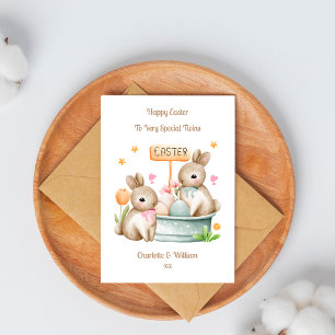 Grandchildren Twins Easter Bunny Rabbit Card