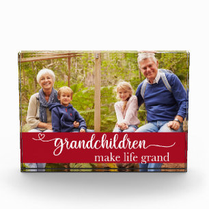 Grandchildren Typography Red Keepsake Photo Block