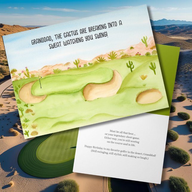 Granddad, Birthday Desert Golf Course Watercolor Card (Creator Uploaded)