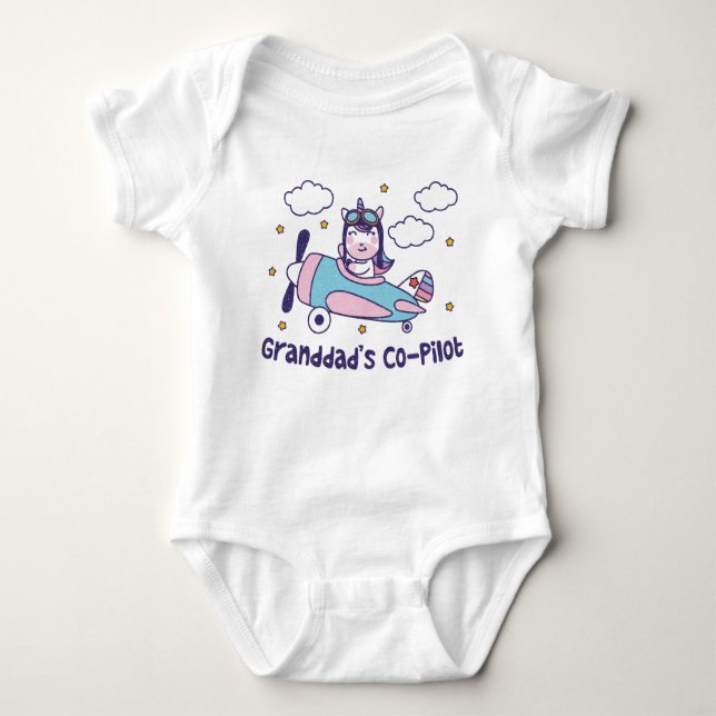 Granddad's Co-Pilot - Unicorn Aeroplane Baby Bodysuit (Front)