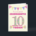 Granddaughter 10th Birthday Primroses Bunting Card<br><div class="desc">A pretty 10th Birthday card for your granddaughter, with polka dot bunting, primrose flowers and numbers filled with a primrose pattern, all on a pale yellow check gingham background. The front cover message is, 'To a very special GRANDDAUGHTER 10 TODAY!' The inside message is just a suggestion and you can...</div>