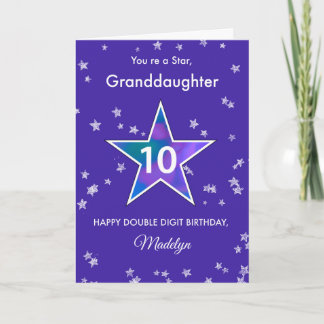 Granddaughter 10th Birthday Shining Star in Purple Card