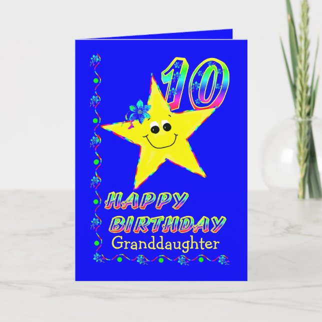 Granddaughter 10th Brithday Stars Card (Front)