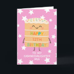 Granddaughter 12th Birthday Pink Cute Cake Custom Card<br><div class="desc">Celebrate your granddaughter's big day with this adorable 12th birthday card featuring a cute smiling cake character illustration, colourful sprinkles, and a cheerful “Happy Birthday” message. Set against a playful pink star background, this card is perfect for kids who love fun, silly, and sweet designs. Personalise it with the child’s...</div>