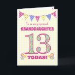 Granddaughter 13th Birthday Primroses Bunting Card<br><div class="desc">A pretty 13th Birthday card for your granddaughter, with polka dot bunting, primrose flowers and numbers filled with a primrose pattern, all on a pale yellow check gingham background. The front cover message is, 'To a very special GRANDDAUGHTER 13 TODAY!' The inside message is just a suggestion and you can...</div>
