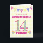 Granddaughter 14th Birthday Primroses Bunting Card<br><div class="desc">A pretty 14th Birthday card for your granddaughter, with polka dot bunting, primrose flowers and numbers filled with a primrose pattern, all on a pale yellow check gingham background. The front cover message is, 'To a very special GRANDDAUGHTER 14 TODAY!' The inside message is just a suggestion and you can...</div>