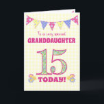 Granddaughter 15th Birthday Primroses Bunting Card<br><div class="desc">A pretty 15th Birthday card for your granddaughter, with polka dot bunting, primrose flowers and numbers filled with a primrose pattern, all on a pale yellow check gingham background. The front cover message is, 'To a very special GRANDDAUGHTER 15 TODAY!' The inside message is just a suggestion and you can...</div>