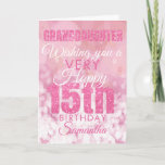Granddaughter 15th Girly Pink Glitter Birthday Card<br><div class="desc">A gorgeous pink glitter effect15th birthday card. This feminine girly design is the perfect way to wish your granddaughter a 'a very happy 15th birthday'. Personalise with our own custom name and message. Pink and white typography on a bubble effect background.</div>