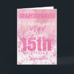 Granddaughter 15th Girly Pink Glitter Birthday Card<br><div class="desc">A gorgeous pink glitter effect15th birthday card. This feminine girly design is the perfect way to wish your granddaughter a 'a very happy 15th birthday'. Personalise with our own custom name and message. Pink and white typography on a bubble effect background.</div>