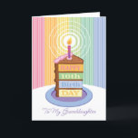Granddaughter 16th Birthday 4 Layered Cake Slice Card<br><div class="desc">A birthday card for your 16 year old Granddaughter. "Happy 16th Birth day" is on each layer of the cake with Chocolate icing. Rainbow stripes are the background for the cake slice sitting on a white table. Bright colours and a bold graphic styling give this birthday wish a festive feel....</div>