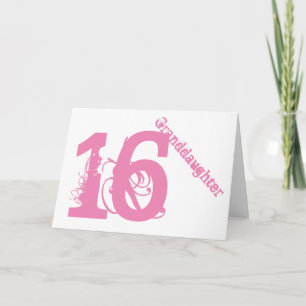 Granddaughter, 16th birthday, white and pink. card
