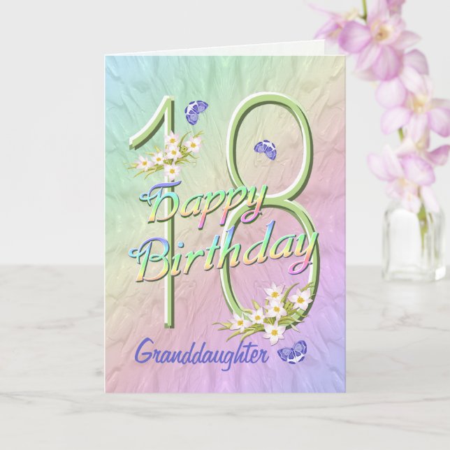 Granddaughter 18th Birthday Butterfly Garden Card (Orchid)