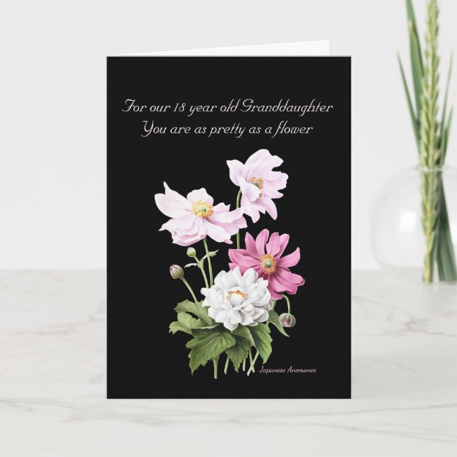 Granddaughter 18th Birthday Japanese Anemones  Card (Front)