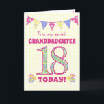 Granddaughter 18th Birthday Primroses Bunting Card<br><div class="desc">A pretty 18th Birthday card for your granddaughter, with polka dot bunting, primrose flowers and numbers filled with a primrose pattern, all on a pale yellow check gingham background. The front cover message is, 'To a very special GRANDDAUGHTER 18 TODAY!' The inside message is just a suggestion and you can...</div>