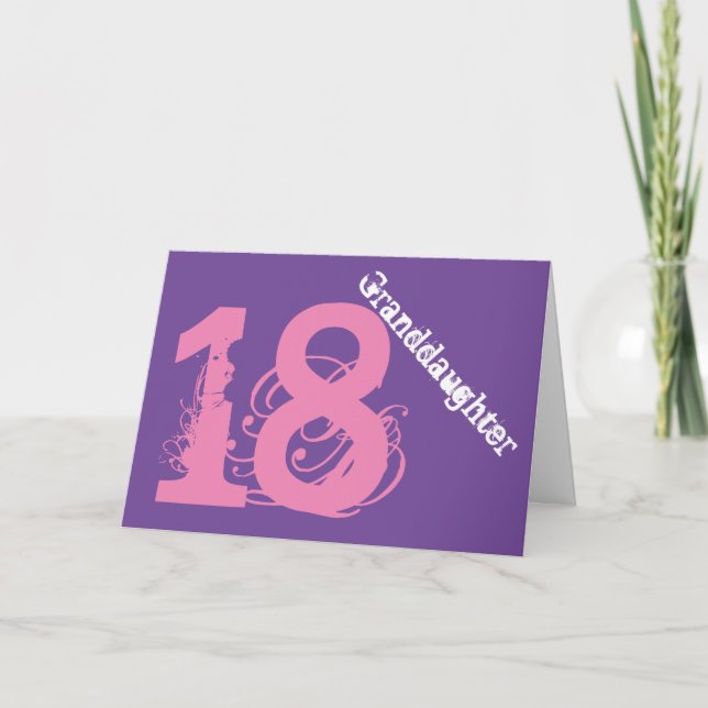 Granddaughter, 18th birthday, white, pink, purple. card (Front)