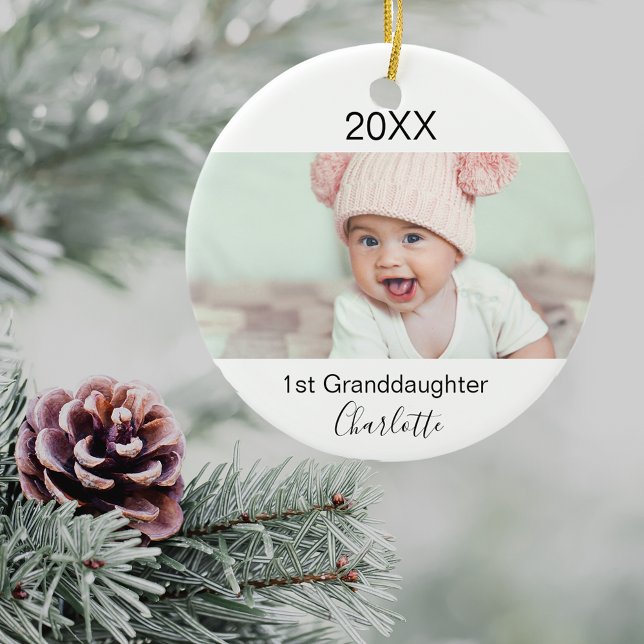 Granddaughter 1st baby photo grandparents ceramic ornament (Creator Uploaded)