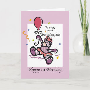 Granddaughter 1st Birthday Bear Balloon Card