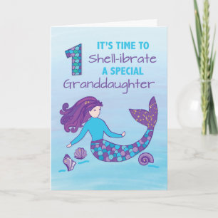 Granddaughter 1st Birthday Sparkly Look Mermaid Card