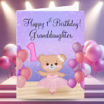 Granddaughter 1st Birthday Teddy Bear Ballerina Card<br><div class="desc">This adorable teddy bear ballerina is standing on stage,  holding colourful balloons and a “1” balloon — the perfect sweet touch for your granddaughter’s very first birthday!</div>