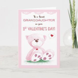 Granddaughter, 1st Valentine's Day, Pink Teddy Bea Holiday Card