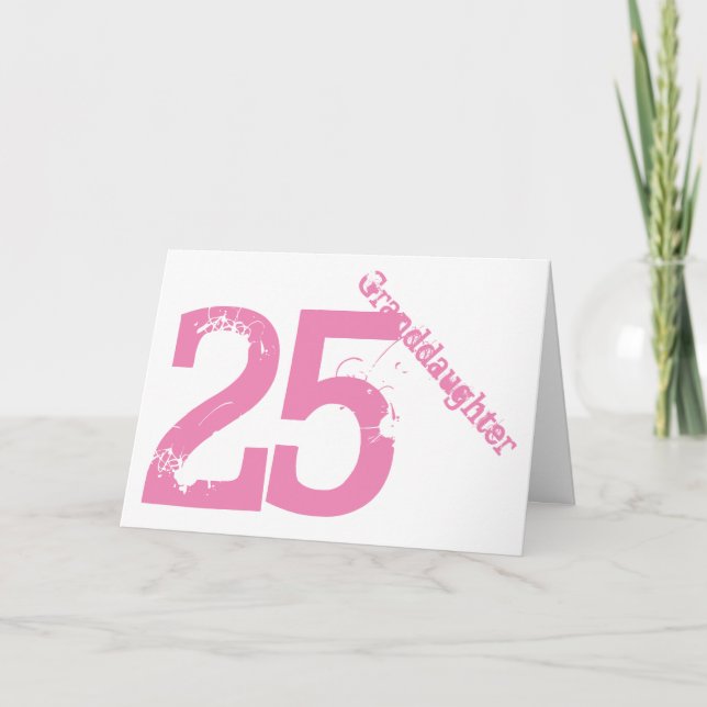 Granddaughter, 25th birthday, white and pink. card (Front)