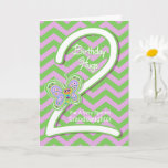 Granddaughter 2nd Birthday Butterfly Hugs Card<br><div class="desc">Your Granddaughter will giggle when she sees these whimsical butterflies on a purple and green zigzag pattern background with a big number two for her 2nd birthday card. Personalise name and verse using the template provided. We specialise in custom-made designs, contact us if you would like a unique made-to-order layout...</div>