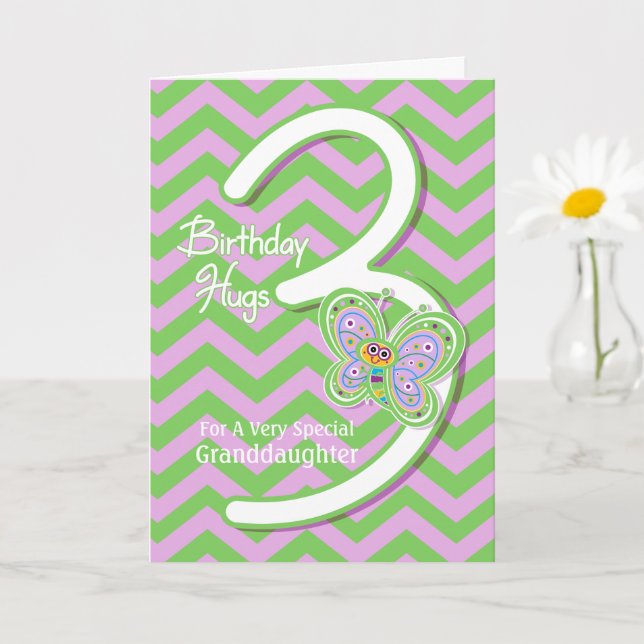 Granddaughter 3rd Birthday Butterfly Hugs Card (Small Plant)