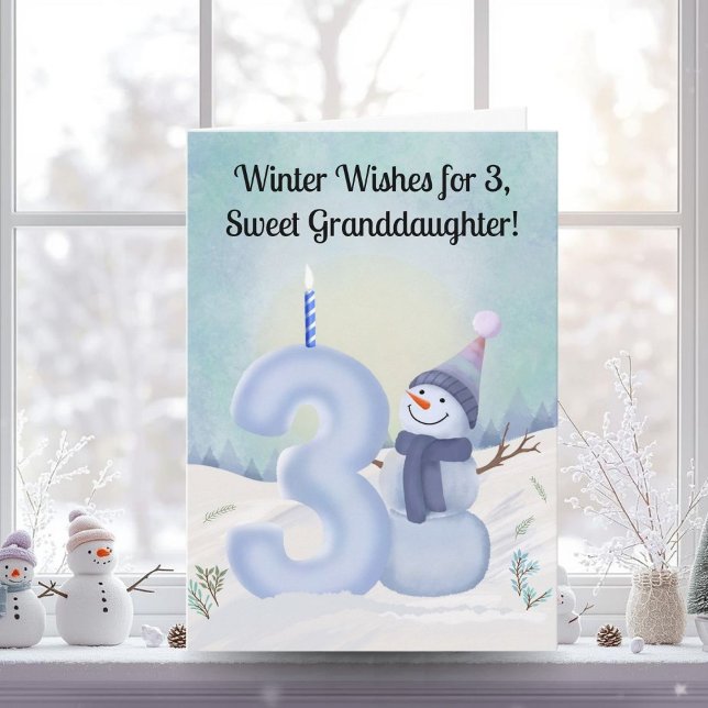 Granddaughter 3rd Birthday Snowman Snowy Three Card (Creator Uploaded)