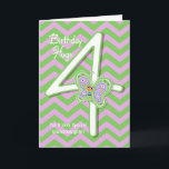 Granddaughter 4th Birthday Butterfly Hugs Card<br><div class="desc">Your Granddaughter will giggle when she sees these whimsical butterflies with a big number four for her 1st birthday greeting card.  Personalise text using the template provided.  We specialise in custom-made designs,  contact us if you would like a unique made-to-order layout using this zigzag and butterfly image.</div>