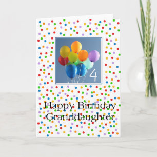 Granddaughter 4th birthday coloured balloons card