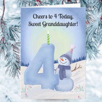 Granddaughter 4th Birthday Snowman with Snowy Four