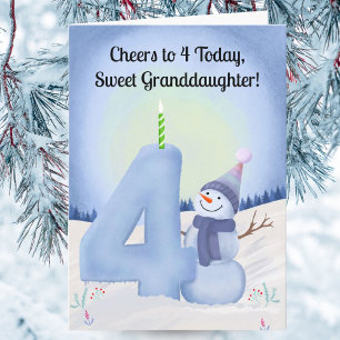 Granddaughter 4th Birthday Snowman with Snowy Four Card