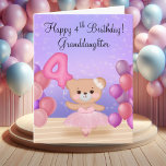 Granddaughter 4th Birthday Teddy Bear Ballerina Card<br><div class="desc">This adorable teddy bear ballerina is standing on stage,  holding colourful balloons and a “4” balloon — the perfect sweet touch for your granddaughter’s fourth birthday!</div>
