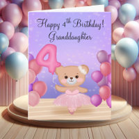Granddaughter 4th Birthday Teddy Bear Ballerina