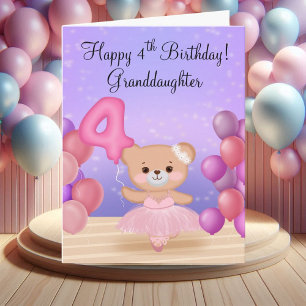 Granddaughter 4th Birthday Teddy Bear Ballerina Card