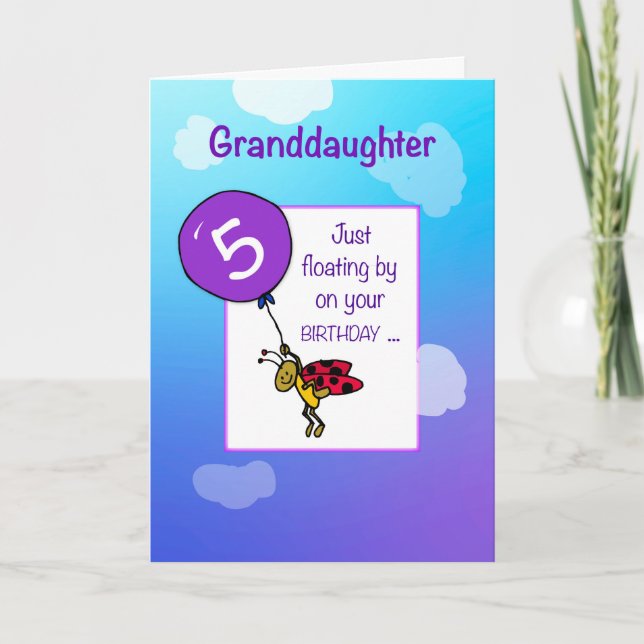 Granddaughter 5th Birthday Ladybug Balloon Card (Front)