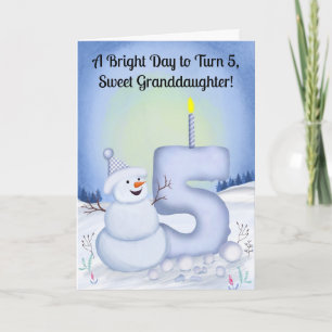 Granddaughter 5th Birthday Snowman Snowy Five Card